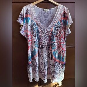 ONE WORLD Embellished Boho Tunic Top